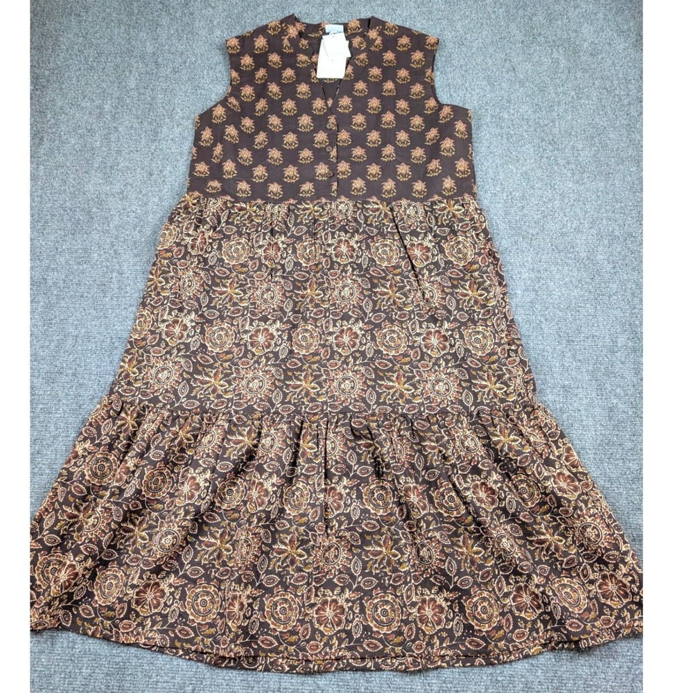 Karma East Ember Midi Dress Mahika Brown Floral Paisley Tiered Sleeveless K2356M